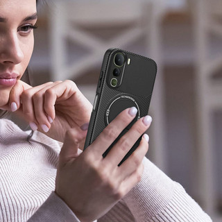 Dành Cho Vivo Y400 / V50 5G / V50E 5G / V50 Lite Ốp điện thoại Carbon Tecture Lưng Cứng Cạnh Mềm Có Thể Gập Lại Đế Chống Sốc Chống Rơi Mỏng Vỏ