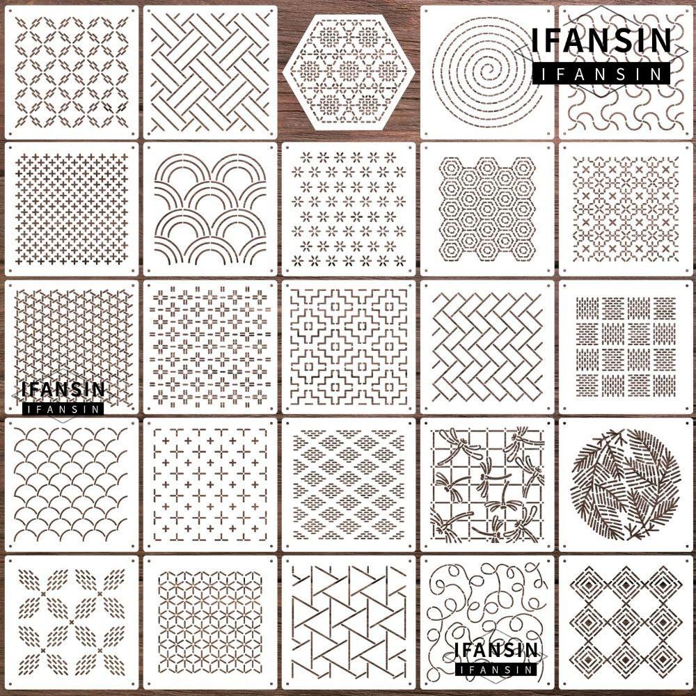 Kit stencil thêu hình học Sashiko, vật dụng may vá tái sử dụng