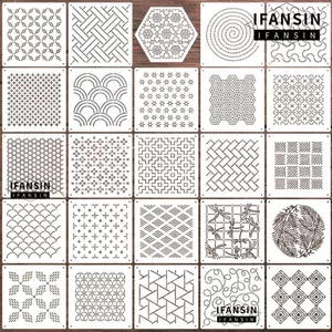Kit stencil thêu hình học Sashiko, vật dụng may vá tái sử dụng
