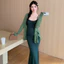 Bộ đồ bà bầu mùa hè gồm váy và cardigan dáng rộng