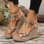Mũi Tròn Dày Đế Nêm Gót Sandal Nữ Phổ Biến Bện Gai Dây Đàn Hồi Phong Cách Bohemian Giày Cao Gót CRUV