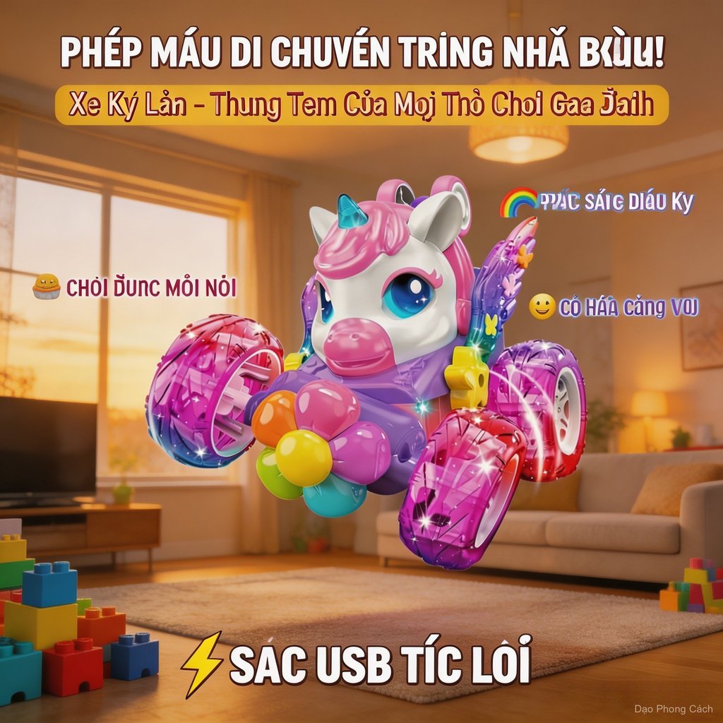 Đồ chơi xe điều khiển kỳ lân, sừng cánh phát sáng nhiều màu, quà tặng sinh nhật cho bé gái