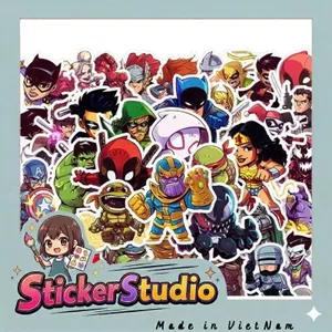 Set 100 Sticker Siêu Anh Hùng Marvel DC Avengers Chống Nước Dán Laptop Vali Mũ Bảo Hiểm Sổ Tay