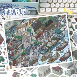 ENWEI 5 Cái [Harbor Old Dream] Nhãn dán phong cảnh chống nước Jumbo 3D Thuyền nhỏ và thám tử Bộ cho tạp chí DIY