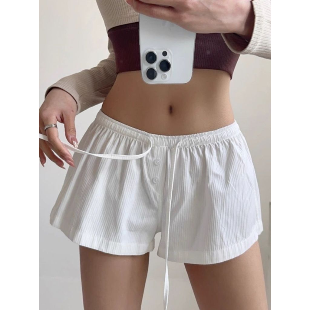 Milyfashion mùa hè mới nới lỏng eo dây rút quần short rộng chân thoải mái quần nhà