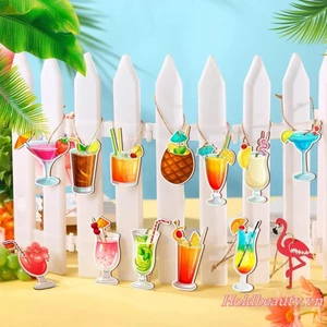 24 Đồ trang trí mùa hè bằng gỗ Đồ uống phẳng 2D treo đồ trang trí cho bữa tiệc Hawaii