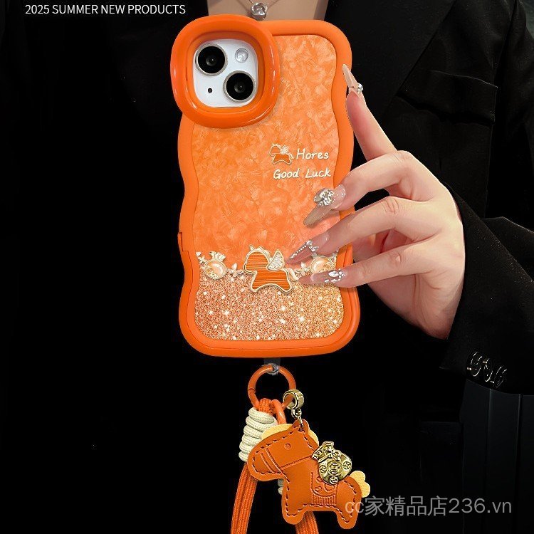 Dây buộc búp bê Pony Thích hợp cho vỏ điện thoại 17promax iphone15 Giá đỡ đôi màu cam 16 Silicone 14