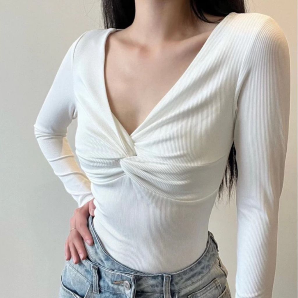 Áo Thun Tay Dài Nữ BigSize Kiểu Xoắn Ngực ESHOP Chất Thun Tăm Mềm Mịn Co Giãn Thời Trang MS085 TD