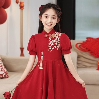 Trẻ Em Sườn Xám Đầm Đỏ Mùa Hè Trẻ Em Hoa Cô Gái Trang Phục Cưới Trẻ Em Phong Cách Trung Hoa Đầm 25.12.28