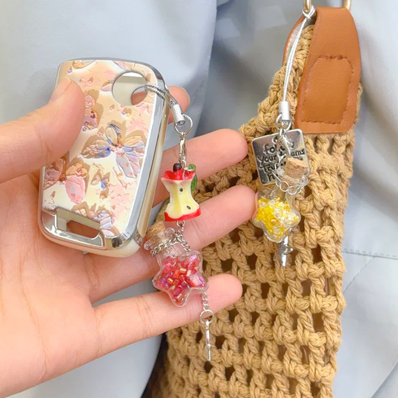 1 / 2 Chiếc Dây Xích Điện Thoại - Girl Heart Clover Star Wish Chai Móc Khóa - Túi Ba Lô Trang Trí - Ins Style, Thời Trang, Dễ Thương - Nhẹ, Di Động - Quà Tặng Móc Khóa Dây Buộc