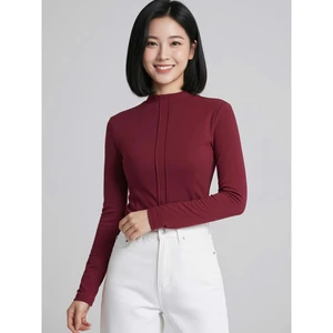 Áo giữ nhiệt nữ CARDINA chất liệu nỉ lông cừu dài tay cổ cao 5cm có gân trang trí 5AHF09
