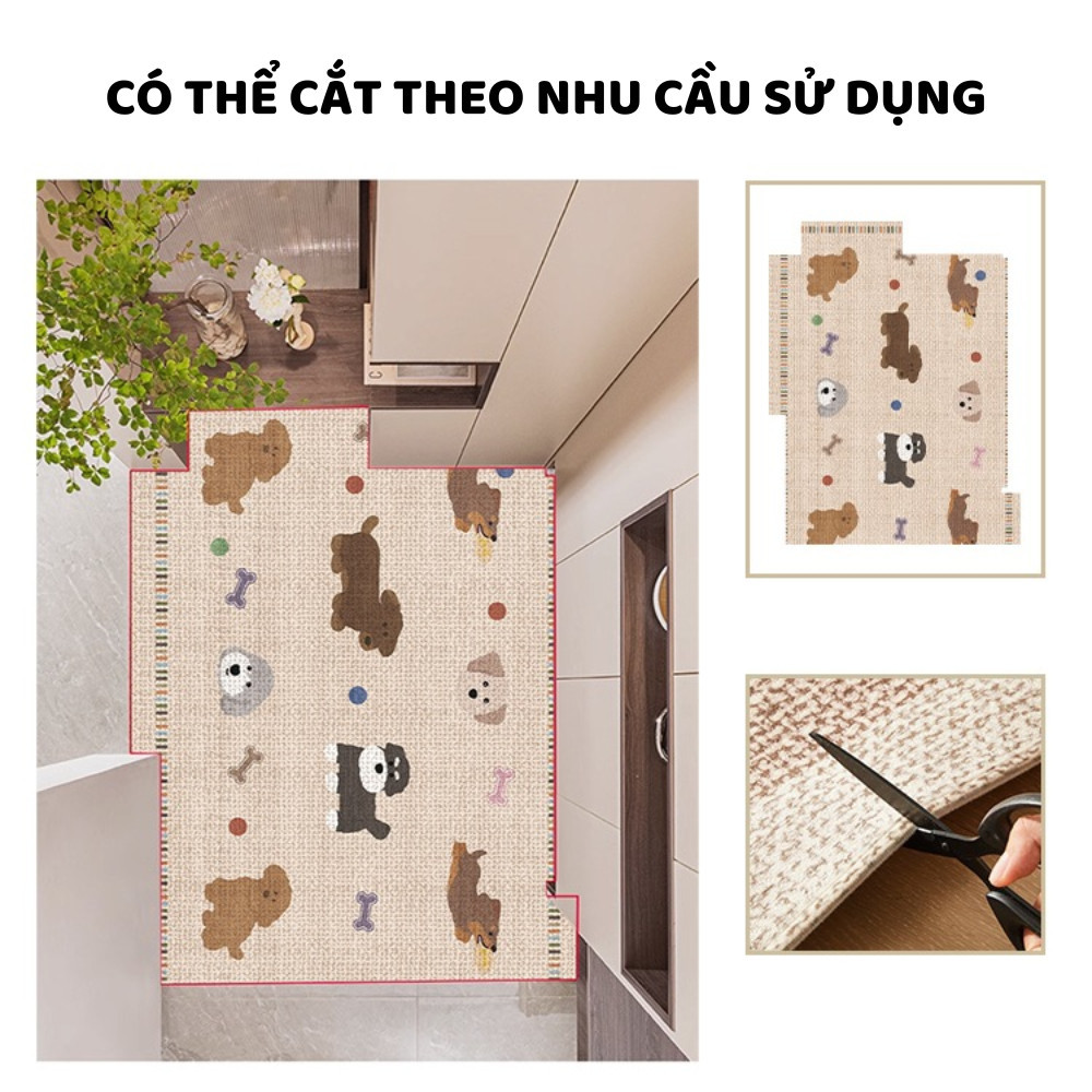 Thảm Trải Sàn Hình Chó Dễ Thương Vải Lanh Thấm Hút Nước, Chống Trượt, Mềm Mại, Dễ Vệ Sinh