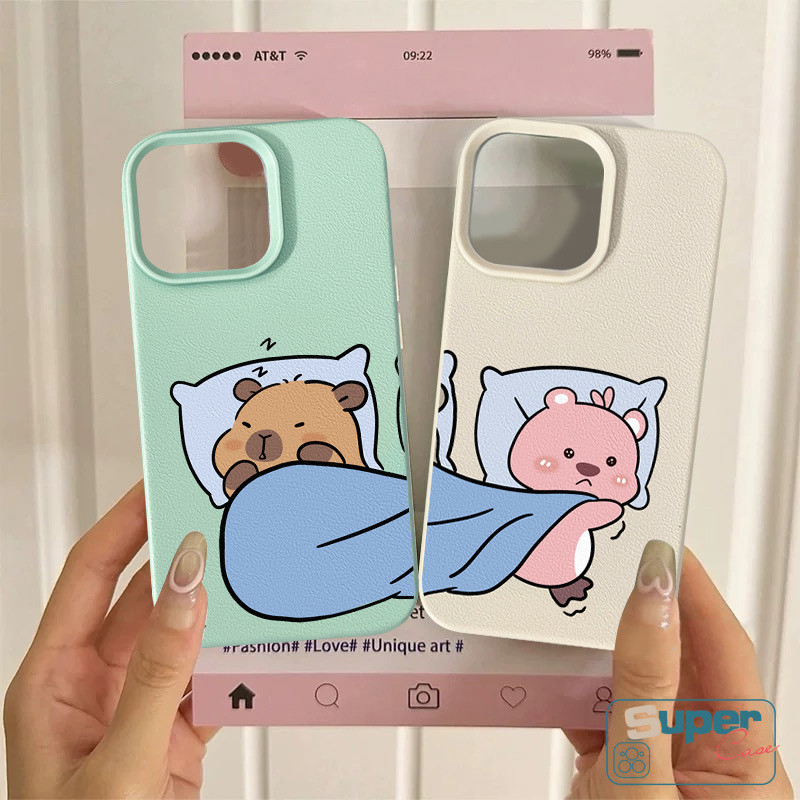Ốp Lưng Tương Thích Cho IPhone 16 11 17 13 15 14 12 Pro Max XR 14 17 16 13 15 12 Pro 15 16 14 Plus X XS Max Cặp Đôi Thời Trang Hoạt Hình Dễ Thương Capybara Loopy Vỏ Ngủ