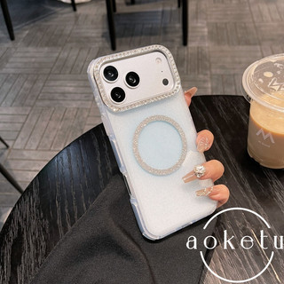 Thích hợp cho vỏ điện thoại Apple 17 Promax iPhone 16 cạnh tròn bán trong suốt long lanh hút từ tính 15 giá trị thẩm mỹ cao 14 kim cương lấp lánh 13 lỗ lớn bọc hoàn toàn chống d
