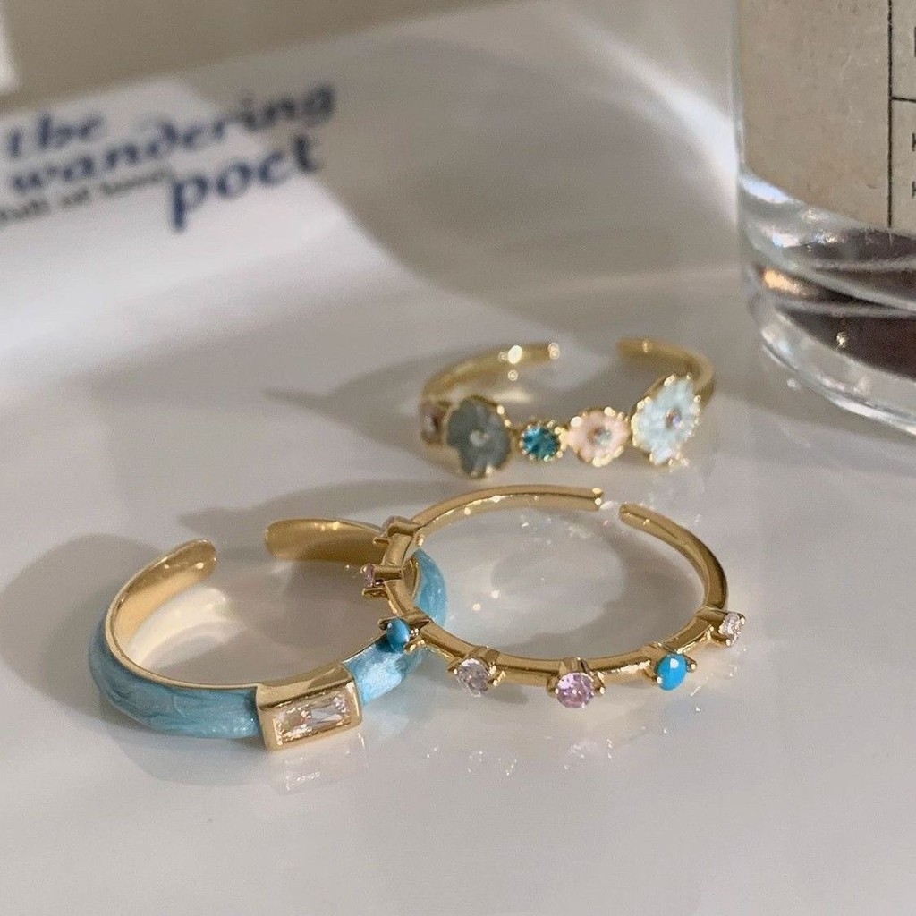 Nhẫn nữ zircon màu xanh thời trang, thiết kế tinh tế đa năng