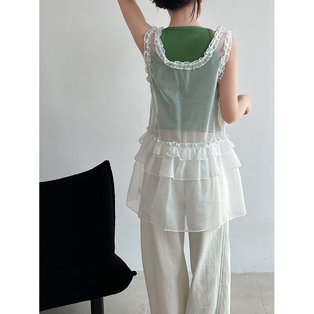 Milyfashion Lớp Không Tay Nấm Cạnh Cổ Gạc Bánh Sling Lớp Giữa Chiều Dài WJ4I