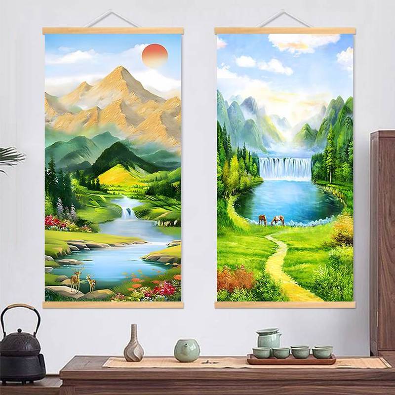 Nắng Trên Núi Vàng May Mắn Và Giàu Có Thu Hút Kho Báu Bát Tranh Trang Trí, Phòng Khách Phong Thủy Lưng Núi Phong Cảnh Tự Nhiên Vải Paintin