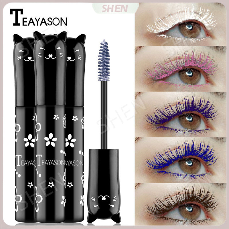 TEAYASON Mascara đầy màu sắc Xanh lam, Tím, Hồng, Trắng, Tím Sapphire Xanh Cà phê Không nhòe Uốn Dày