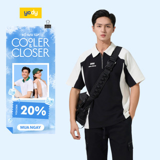 Áo polo Yoguu phối thân có kéo khoá YODY mềm mại hạn chế nhăn GUP7007