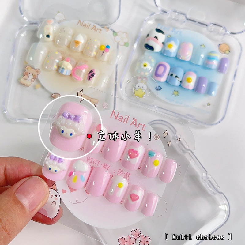 Trẻ Em Bấm Vào Móng Tay 3D Thiết Kế Hoạt Hình Dễ Thương Móng Tay Nhân Tạo Có Quyến Rũ Phụ Kiện Đeo Móng Tay Giả Trọn Bộ Cho Bé Gái