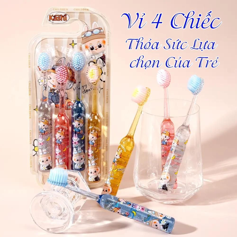 [ Vỉ 4 Chiếc ] Bàn Chải Đánh Răng Trẻ Em Họa Tiết Labubu Ngộ Nghĩnh, Lông Chải Mềm Mại Thích Hợp Cho Trẻ 3-12 Tuổi