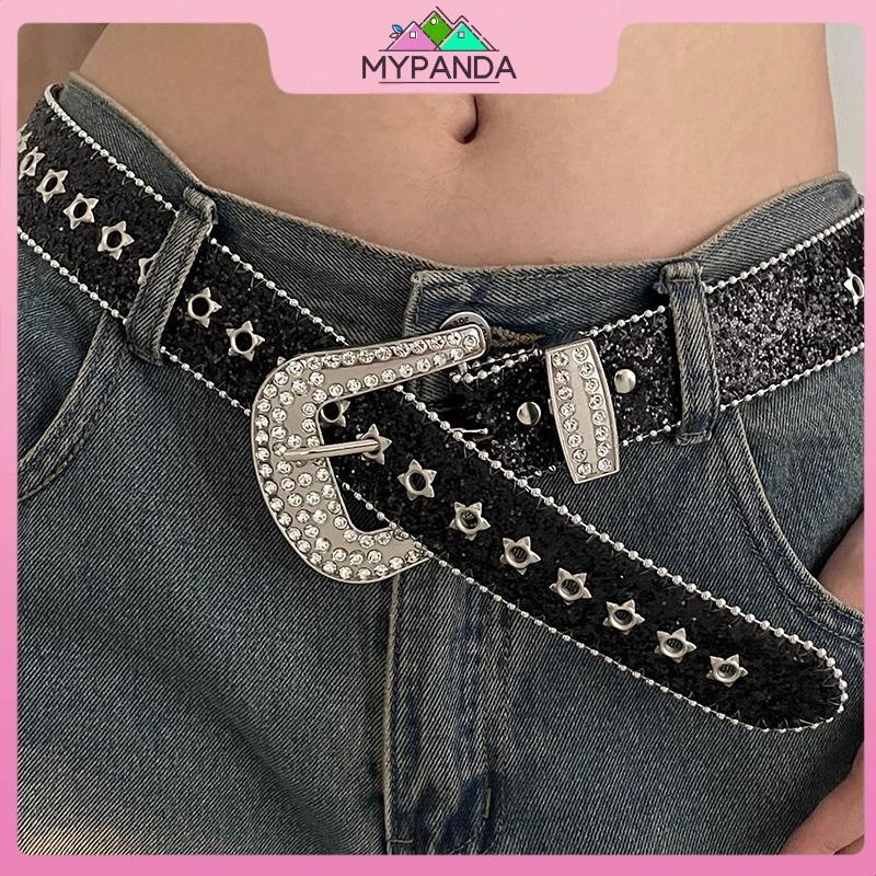 MYPANDA Thắt lưng Y2K thời trang nữ, da PU bling, kim cương giả & pha lê lấp lánh, có thể điều chỉnh, phù hợp cho bữa tiệc câu lạc bộ.