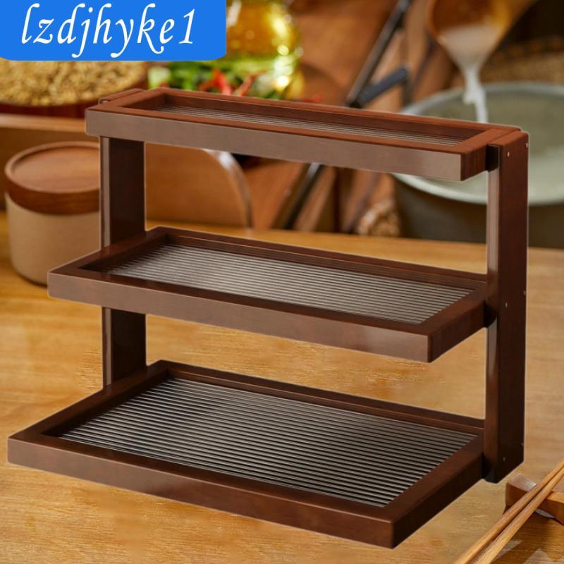 Vintage Hiển Thị Đứng Cho Cốc 3 Tầng Tre Acrylic Cốc Giá Để Bàn Kệ Sắp Xếp Cho Nhà Bếp Cafe Quầy