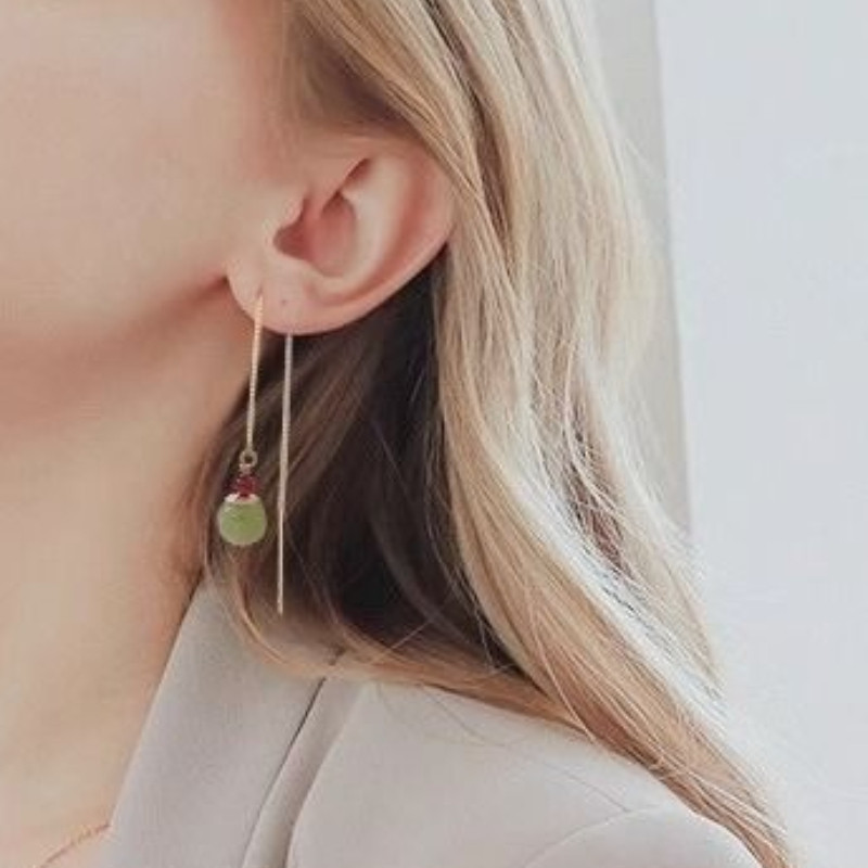 Bông tai dài Sapphire thiết kế đơn giản cổ điển