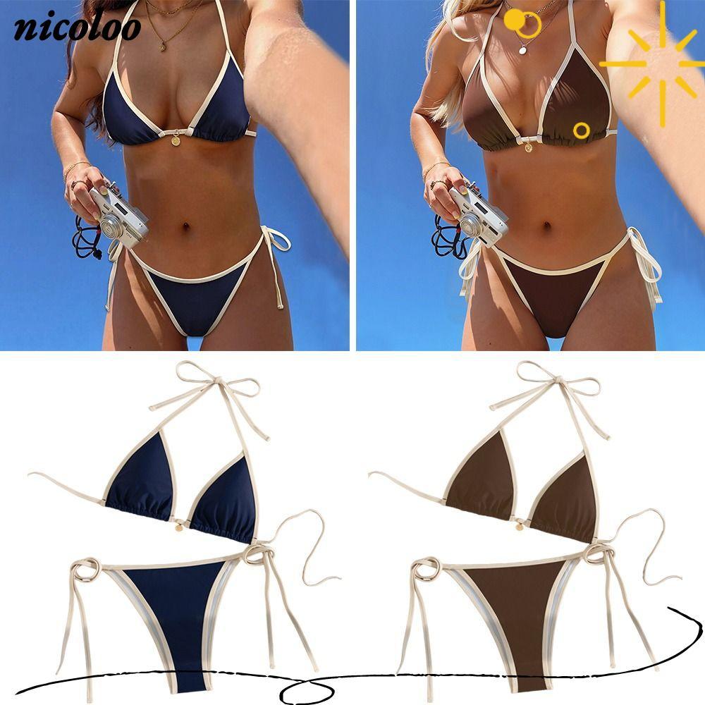 NICOLOO 2 Cái / bộ Bikini Đi Biển, Đồ Bơi Nữ Thường Ngày Mùa Hè, Bộ Đồ Tắm Thời Trang Brazil Dây Bikini Ngày Lễ