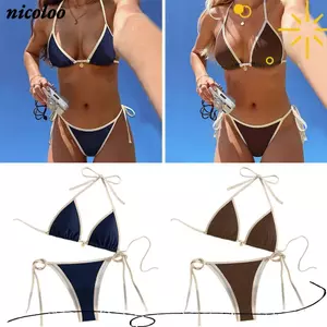 NICOLOO 2 Cái / bộ Bikini Đi Biển, Đồ Bơi Nữ Thường Ngày Mùa Hè, Bộ Đồ Tắm Thời Trang Brazil Dây Bikini Ngày Lễ