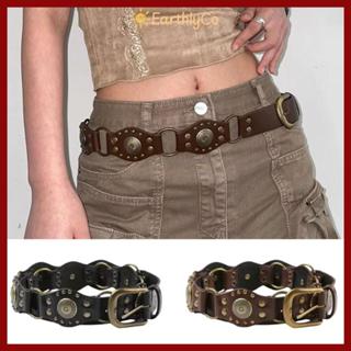 [Còn hàng] Thắt lưng EARTHLYCO, Thắt lưng bằng da PU đinh tán cổ điển Grommet, Retro Wide y2k Gothic Steampunk Thắt lưng Quần jean nữ