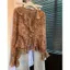Áo thun dài tay nữ với dây buộc hoa xù, form slim-fit