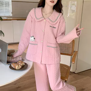 5A Kháng Khuẩn Thu Đông Bộ Đồ Ngủ Nữ Ấm Áp Dày Giữa Các Lớp Không Khí Cotton Dài Tay Trous