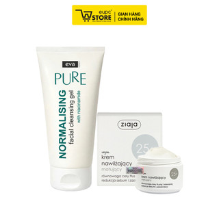 Combo Gel Rửa Mặt Eva Natura 150ml Và Kem Dưỡng Ẩm Hỗ Trợ Giảm Dầu Dành Cho Da Dầu, Mụn Ziaja 50ml