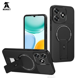 Dành Cho Honor X5c Plus / Play 10A 4G Ốp điện thoại Sợi Carbon Kết Cấu Mặt Sau Cứng Từ Tính Có Chân Đế Mềm TPU Cạnh Chống Sốc Mỏng Bao