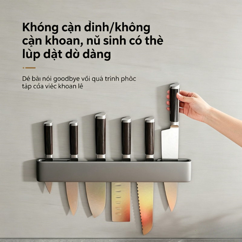 Kệ Cài Dao Kéo Dán Tường – Thép Carbon Không Gỉ, Phù Hợp Nhiều Loại Dao Kéo, Không Khoan