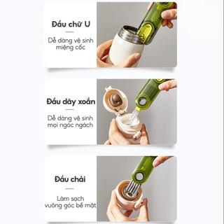 Bàn chải cọ rửa bình nước, vệ sinh ly cốc - Bộ cọ vệ sinh đa năng 3in1 tiện lợi