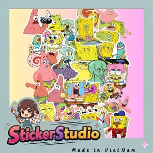 Set 100 Sticker SpongeBob & Patrick Hoạt Hình Chống Nước Dán Laptop Vali Mũ Bảo Hiểm
