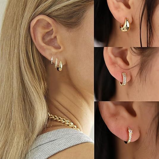 Mạ đồng 14K vàng thật bông tai hình học kim cương, thiết kế đơn giản, sang trọng