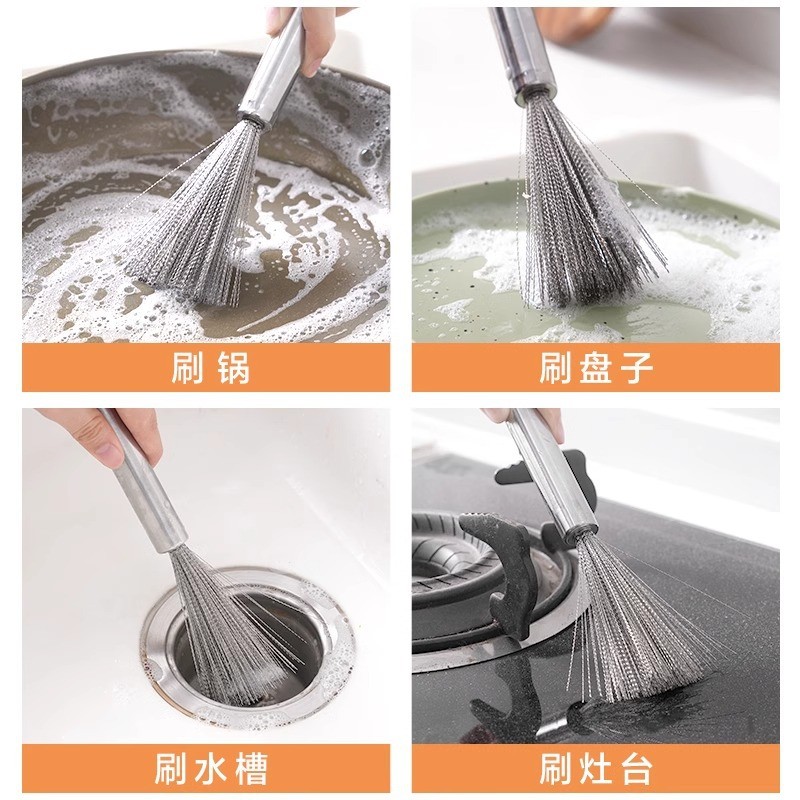 Bàn chải nồi inox dây thép tay cầm dài, làm sạch đặc biệt, dụng cụ nhà bếp, rửa chén SWXH