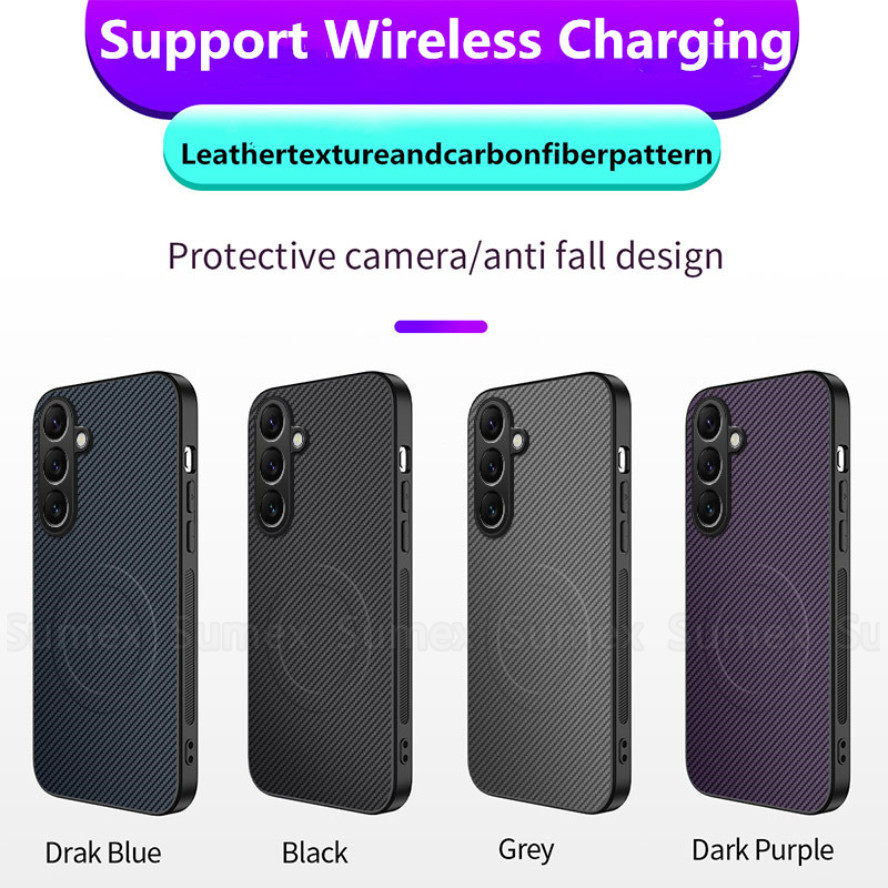 Ốp Điện Thoại Sợi Carbon Siêu Mỏng Cho Samsung Galaxy A56 A55 A54 A53 A36 A35 A26 A07 A17 A16 A15 A14 A73 A24 A25 A34 A52 4G 5G Vỏ Vòng Sạc Từ Tính Chống Sốc Ốp Lưng