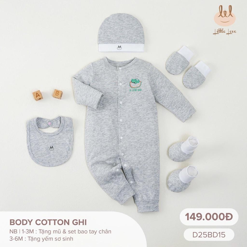 Sơ Sinh Dài Tay Body vải mềm mát và co dãn tốt [ D25BD15]  TẶNG KÈM MŨ BAO CHÂN, TAY HOẶC YẾM