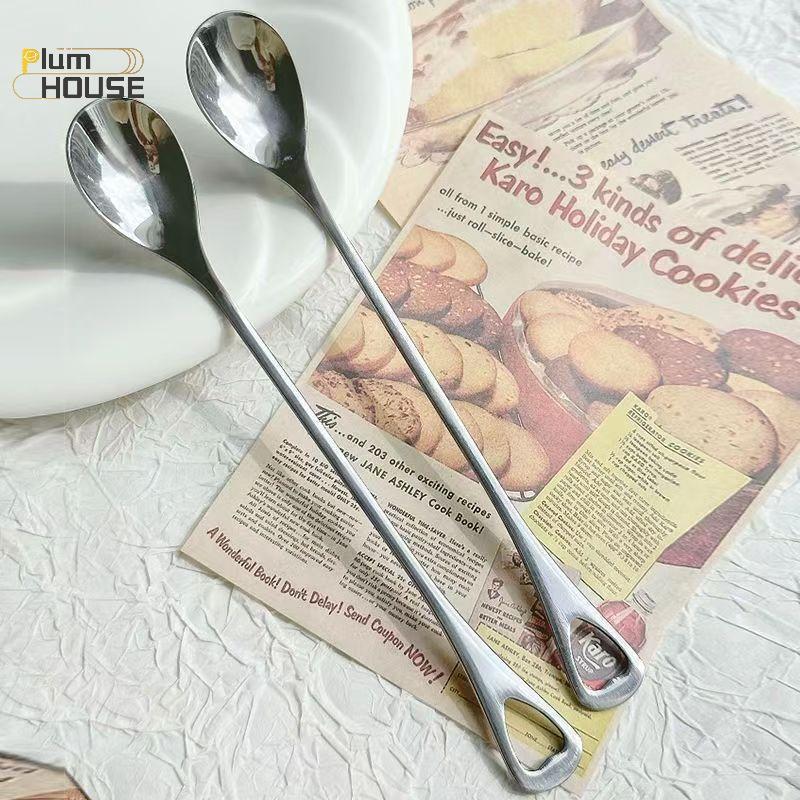 PlumHOUSE 2 Chiếc Thìa Cà Phê Bằng Thép Không Gỉ Tay Cầm Dài Kem Món Tráng Miệng Thìa Trà Cho Dã Ngoại Drinkware Bộ Đồ Ăn Nhà Bếp Cung Cấp VN