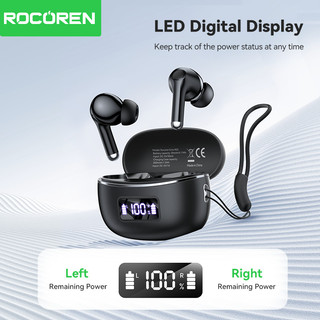 Rocoren R02 Tai nghe không dây Bluetooth 5.4, màn hình LED kỹ thuật số, khử tiếng ồn, micrô tích hợp