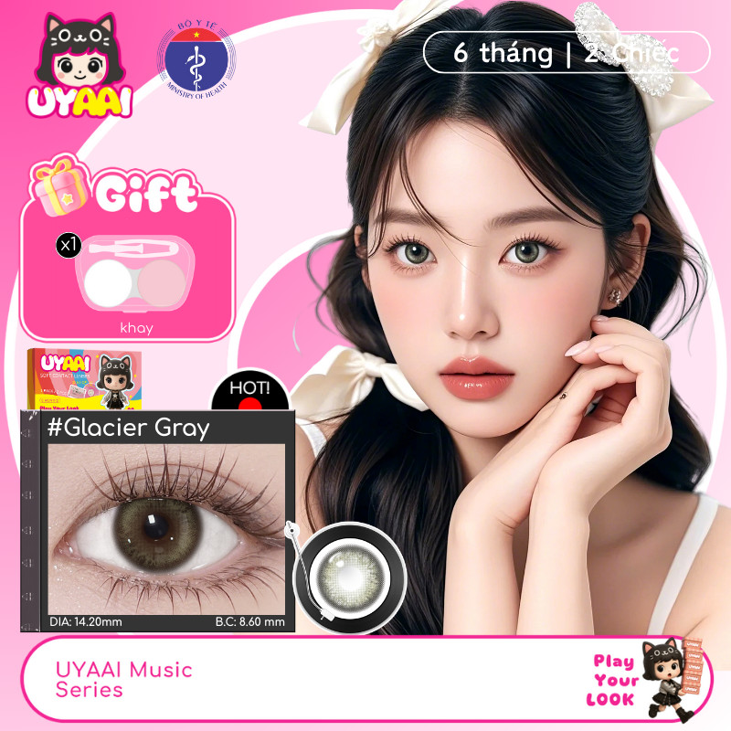UYAAI Kính Áp tròng lens mắt Sông băng Màu xám 14,2mm Ống kính cho ống kính mắt giãn ra 0.75 ~ 6 độ Giao hàng nhanh