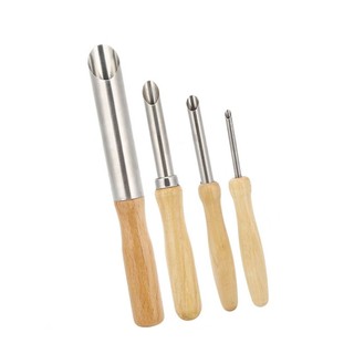 RISEDOT 4 CÁI​ Máy cắt lỗ đất sét tròn, tay cầm bằng gỗ ​Dụng cụ gốm sứ bằng thép không gỉ, dụng cụ điêu khắc đa dụng cụ bền bỉ cho đồ gốm và điêu khắc