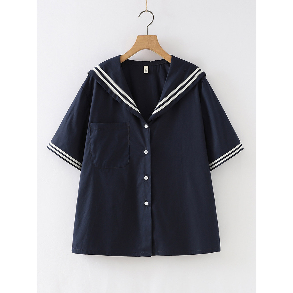 [Hàng có sẵn] Áo sơ mi nữ cotton, cổ bèo phong cách trẻ trung