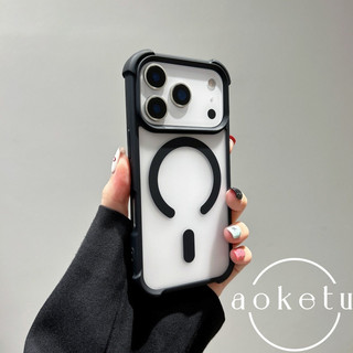 Túi khí bốn góc chống rơi thích hợp cho vỏ điện thoại từ tính Apple 17pro, cảm giác cao cấp iPhone 16 mới, cạnh chống va chạm 15 mờ 14pm, lỗ lớn, 13 vỏ bảo vệ
