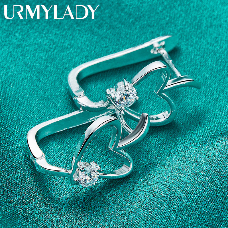 URMYLADY - Bông tai nữ bạc 925 với đá zircon hình trái tim tình yêu, thời trang quyến rũ