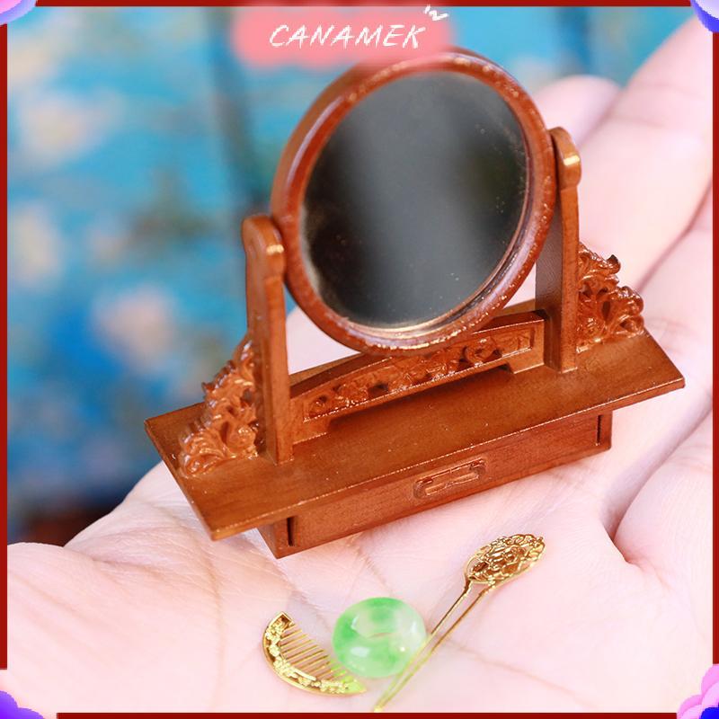 CANAMEK 1 Bộ Nhà Búp Bê Thu Nhỏ Bàn Vanity Bằng Gỗ + Bộ Trang Sức Có Gương Trang Điểm Bàn Trang Điểm Cho Phòng Ngủ CSF